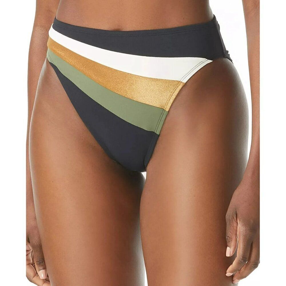 NWT Vince Camuto V02727 Gold Shimmer Blocked High Leg Bikini Bottom Sz. XS